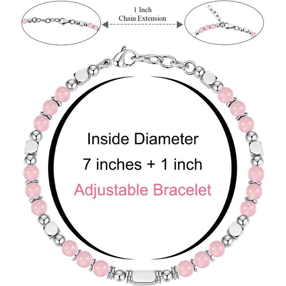 Silver & Pink Boho Beaded Bracelets for Women Trendy Jewelry Gifts for Lover - Picture 4 of 7